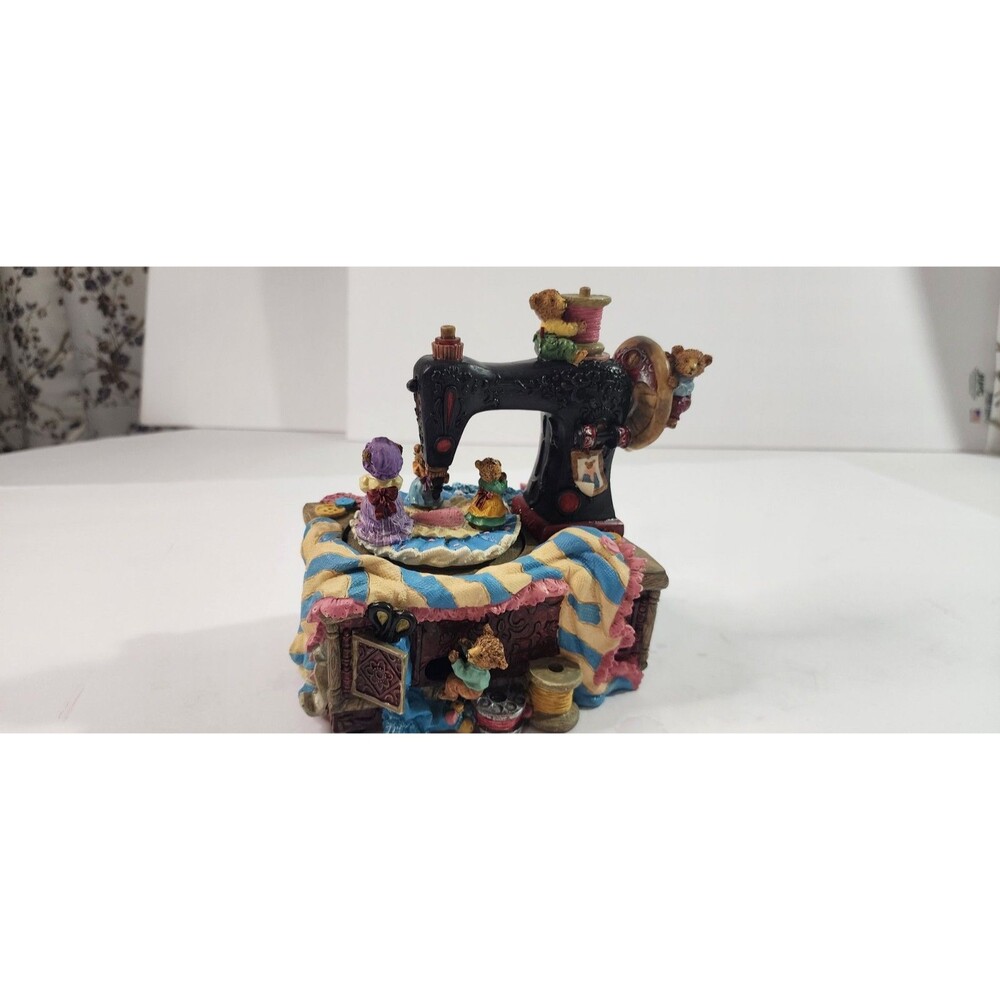 San Francisco Music Box Company Animated Carousel Music Box Sewing Machine Bears